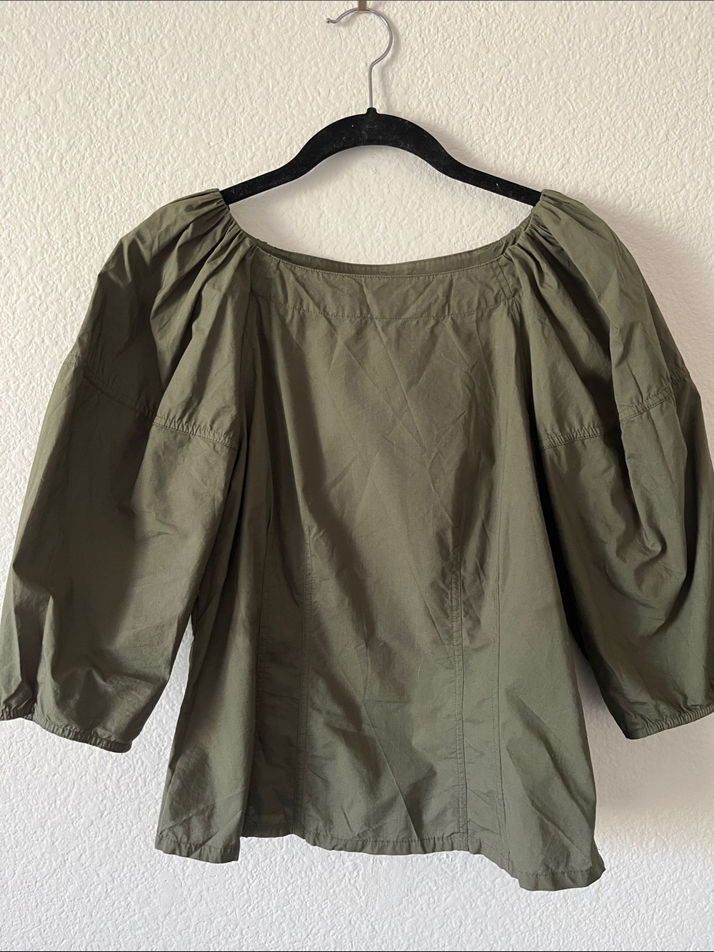 Rebecca Taylor Olive Green Puff-Sleeve Blouse